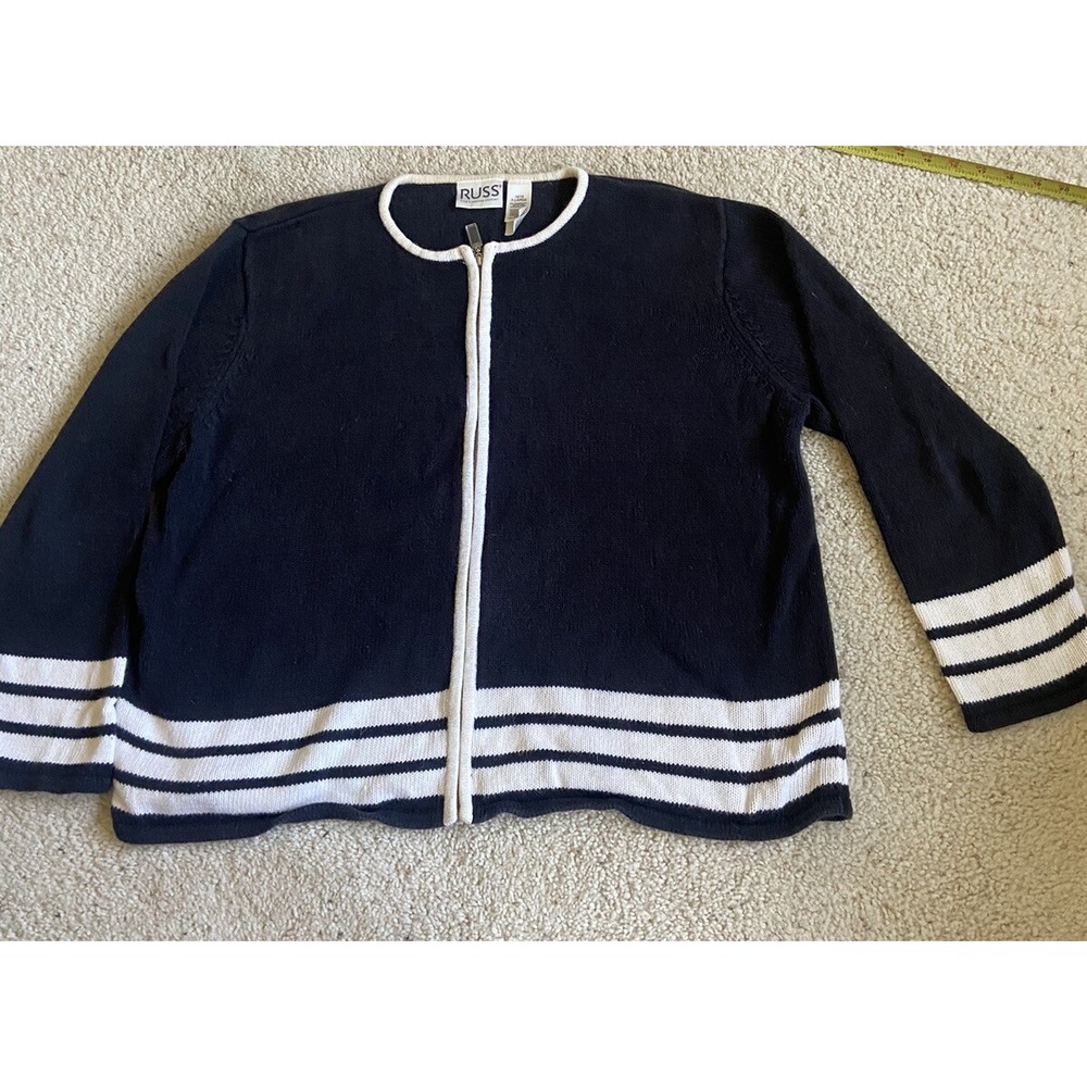 Womens RUSS Black & White Zipper Sweater-Size XL-Cotton Blend‎
